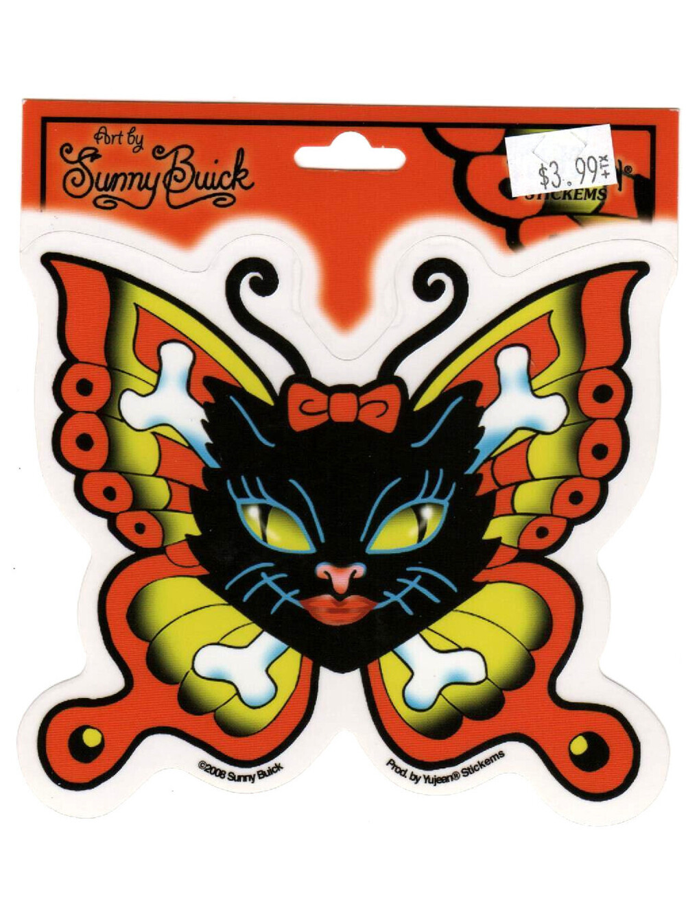 SUNNY BUICK KITTY CROSSBONES BUTTERFLY DECAL STICKER rockabilly tattoo flash art